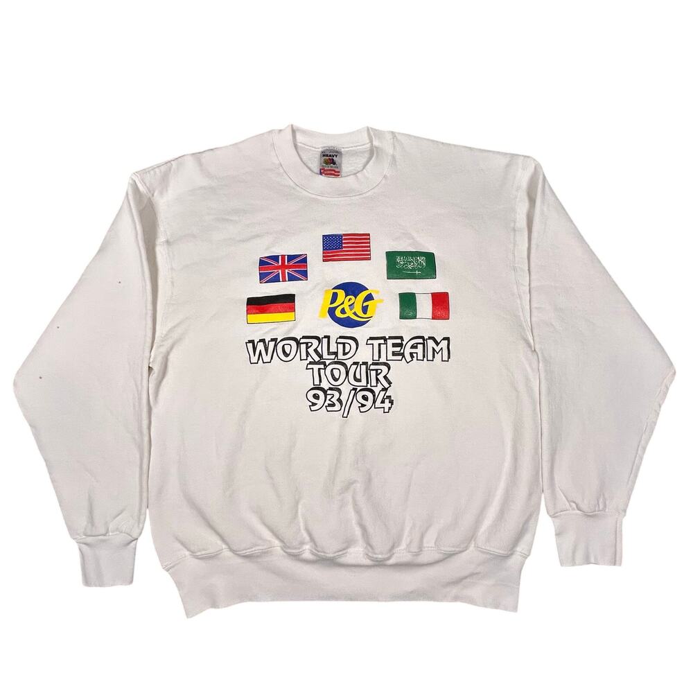 World Team Tour 93/94 Heavy Sweatshirt‎ Men's XL White VTG Made in USA Wrestling